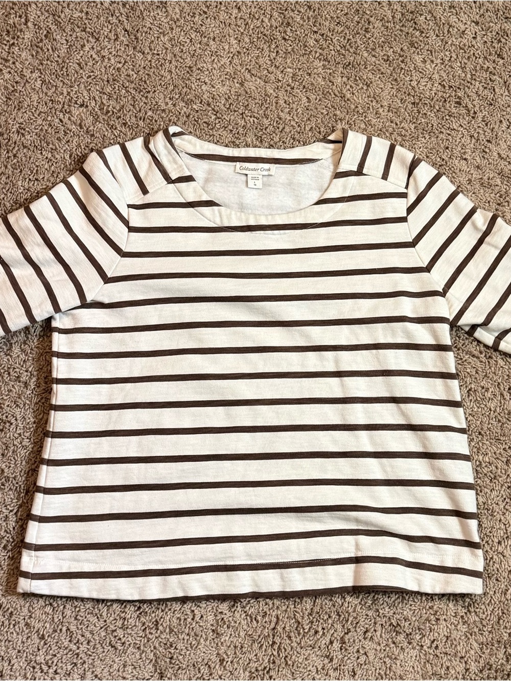 Women's Striped Long Sleeve Tee - Brown & Cream by Coldwater Creek